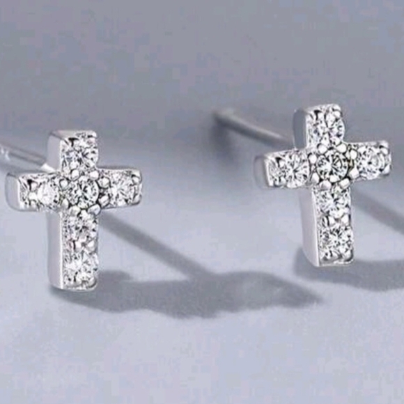 Elegant Silver Cross Stud Earrings - Picture 1 of 5